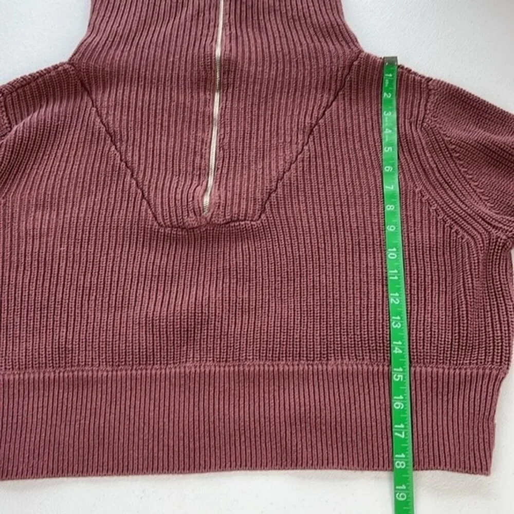 Varley Mentone Half Zip Sweater Mauve Chunky Knit Cotton Athleisure Pullover XL - Picture 10 of 13
